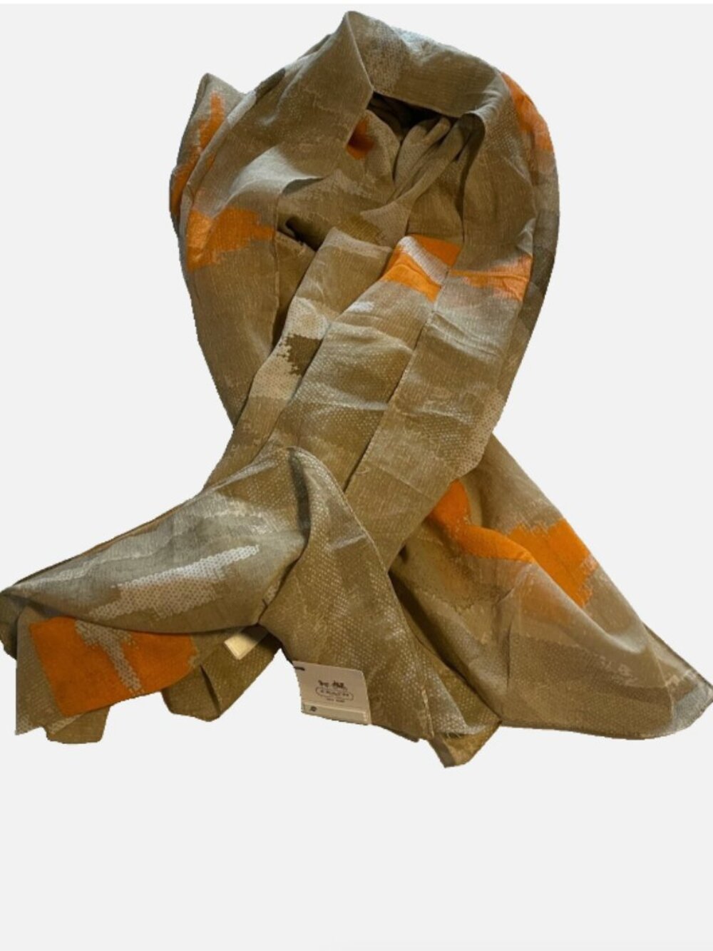 Coach IKT Oversized Square Wrap Scarf Womens Cotton Khaki Multicolor